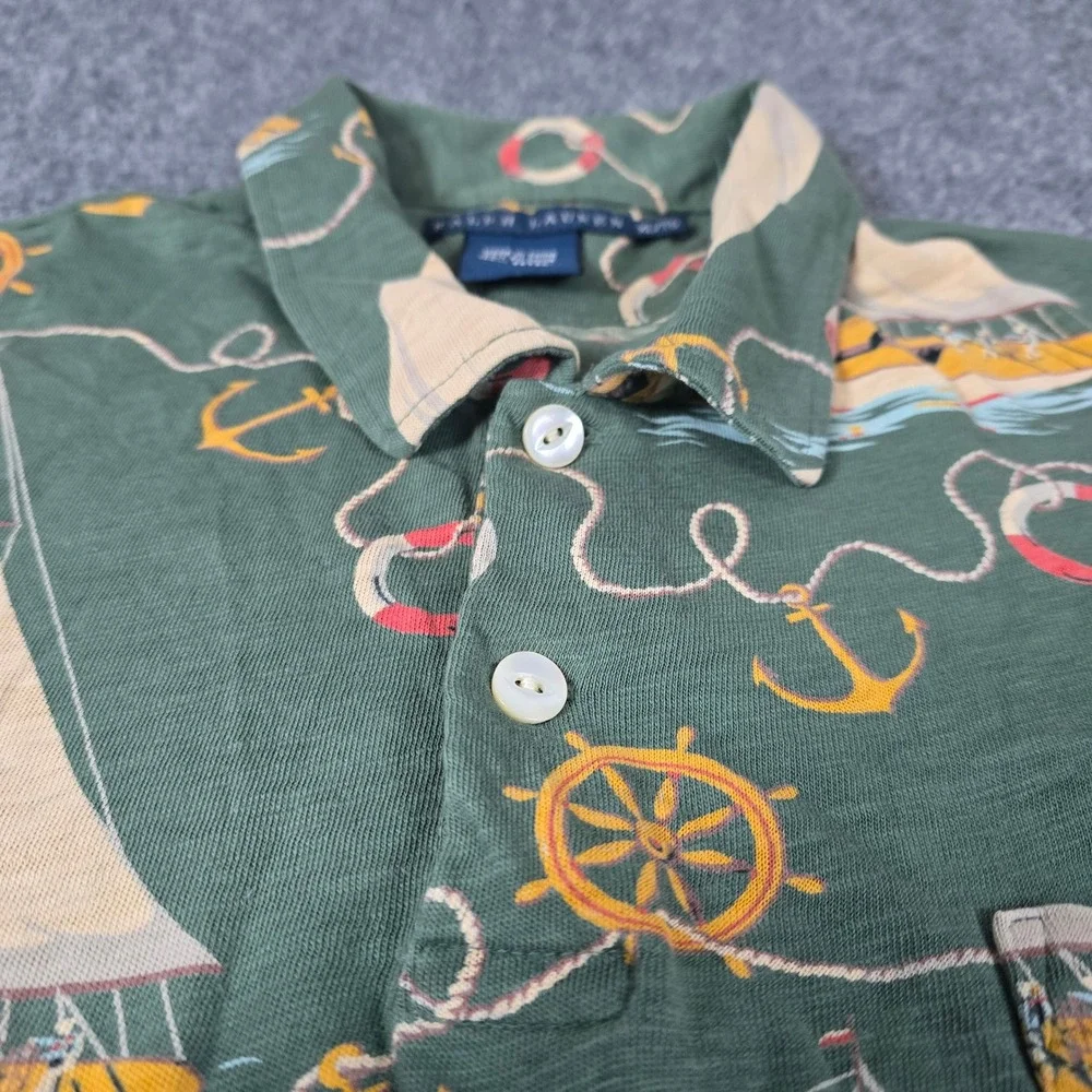 Ralph Lauren‎ Sailboat Print Shirt Anchor Nautical Olive Green XL/TG mac miller - Picture 7 of 13